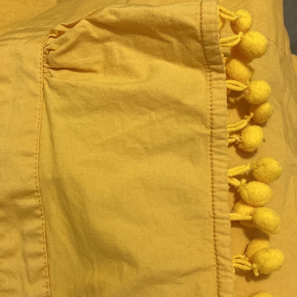 J Crew Women’s Mustard Square Neck Pom Pom Sleeves Top Size 6 - Picture 2 of 3